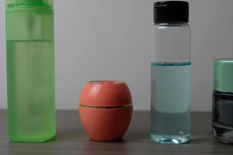 Jars with cosmetics on a grey background Stock-Fotos