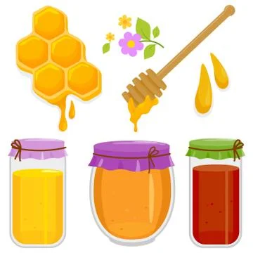 Jars of different honey varieties. Vector illustration Stock Illustration