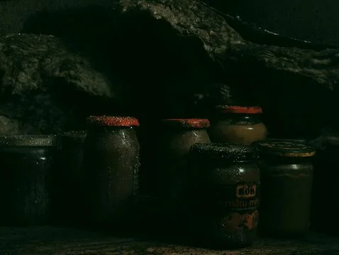 Jars of jam in the cellar Stock Photos