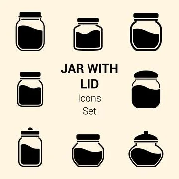 Jars with lids Icons Set. Stock Illustration