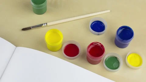 Jars of multi colored gouache paints Stock Footage 266230501