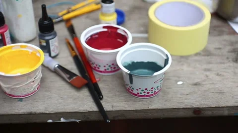 Jars of Paint in the Artist's Studio Stock-Footage 63824506