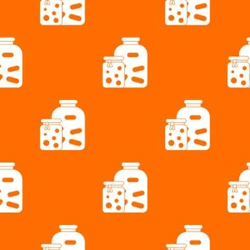 Jars with pickled vegetables and jam pattern seamless Stock Illustration