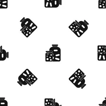 Jars with pickled vegetables and jam pattern seamless black Stock Illustration