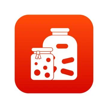 Jars with pickled vegetables and jam icon digital red Stock Illustration