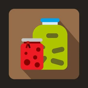 Jars with pickled vegetables and jam icon Stock Illustration