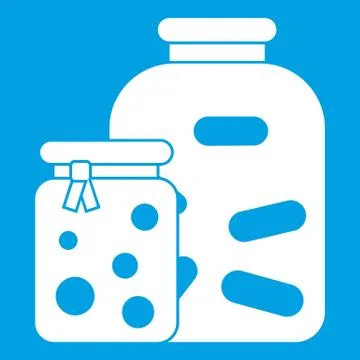 Jars with pickled vegetables and jam icon white Stock Illustration