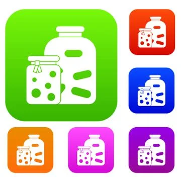 Jars with pickled vegetables and jam set collection Stock Illustration