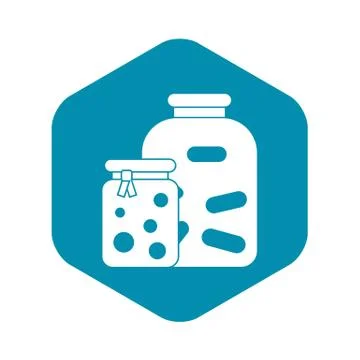 Jars with pickled vegetables and jam icon Stock Illustration