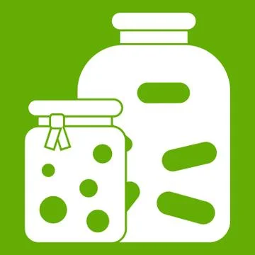 Jars with pickled vegetables and jam icon green Stock Illustration