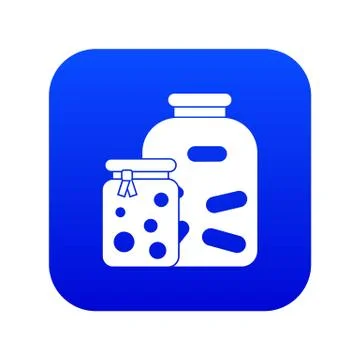 Jars with pickled vegetables and jam icon digital blue Stock Illustration