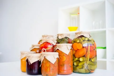 Jars with pickled vegetables Stock Photos
