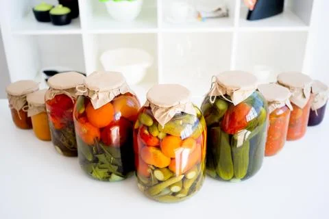 Jars with pickled vegetables Stock Photos