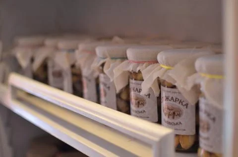 Jars on the shelf Stock Photos