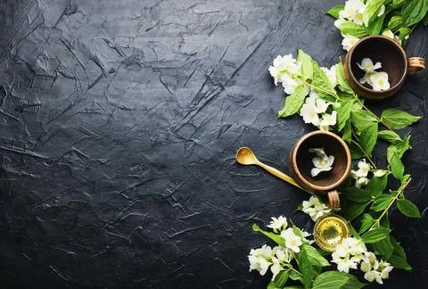 Jasmine flower tea,copy space Stock Photos