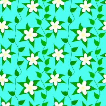 Jasmine flowers seamless pattern on blue background. Vector illustration. 스톡 일러스트