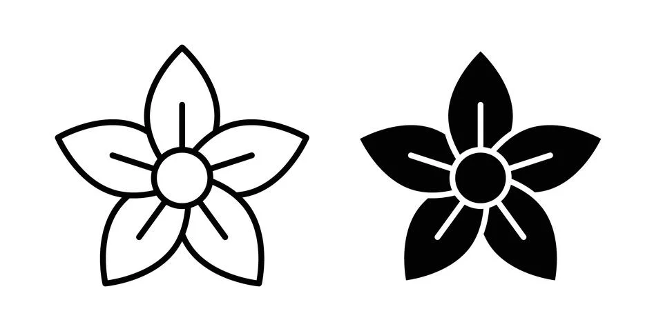 Jasmine icon solid, line, and editable vector set. Stock Illustration