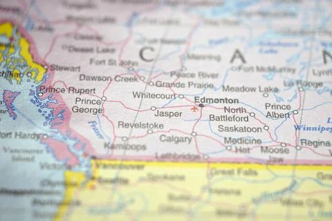 Jasper Alberta Canada Close Up Macro World Map Bokeh Background Geographic .. Foto stock