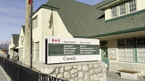 JASPER, ALBERTA, CANADA - OCTOBER 6, 2023 - Historic Jasper Heritage Railway St Stock Footage 345452822