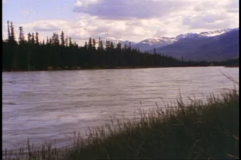 Jasper National Park, Alberta, Canada, river in the mountains Stock Footage