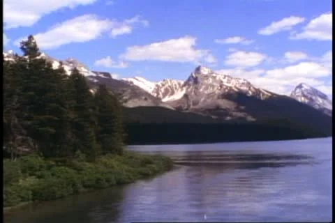 Jasper National Park, Alberta, Canada, Maligne Lake, snowcap mountain Stock Footage
