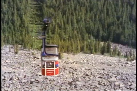 Jasper National Park, Alberta, Jasper Tramway, tram car approaching Stock Footage