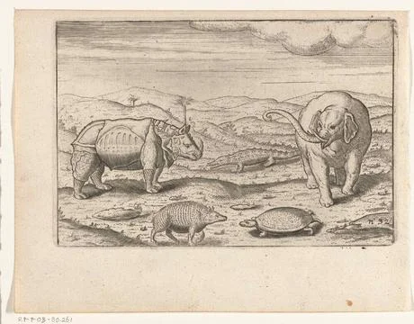 Java, 1596. Animals from Java, 1596. Elephant, rhino, crocodile, turtle an... Foto stock