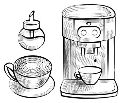 Java and Sugar-bowl, Coffee Machine, Mug Vector Stock Illustration