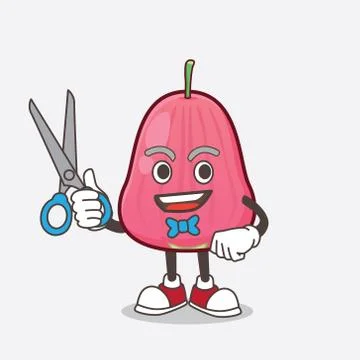 Java Apple cartoon mascot character as smiling barber with scissors on hand Stock-Illustration