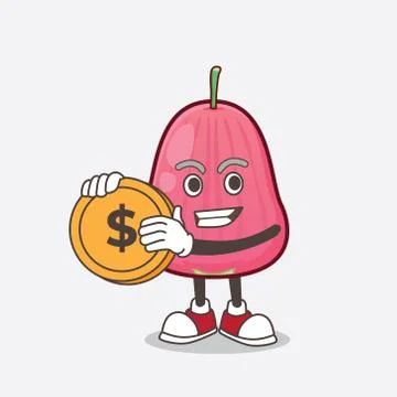 Java Apple cartoon mascot character holding a gold coin medal Stock Illustration