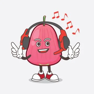 Java Apple cartoon mascot character Listening music on a headset Illustrazione stock