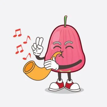 Java Apple cartoon mascot character playing music with trumpet Stock-Illustration