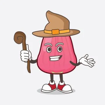 Java Apple cartoon mascot character as a witch on the stage Stockillustratie