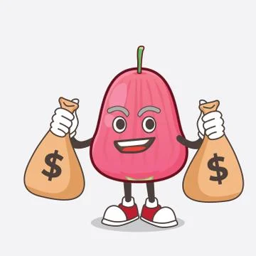 Java Apple cartoon mascot character holding money bags Stock-Illustration