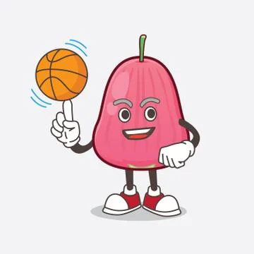 Java Apple cartoon mascot character with a basketball Stockillustratie