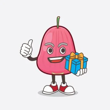 Java Apple cartoon mascot character with gift Stock-Illustration