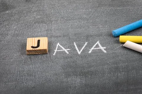 Java code and programming language concept. Colored chalk pieces on a black Stock Photos