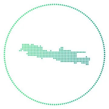 Java digital badge. Dotted style map of Java in circle. Tech icon of the is.. Illustrazione stock