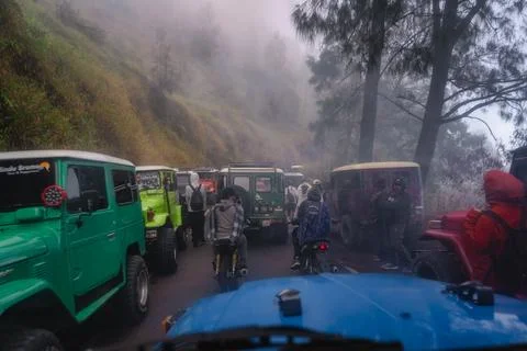 Java, Indonesia, 2 Oct 2024 A picturesque traffic jam featuring a variety of  Stock Photos