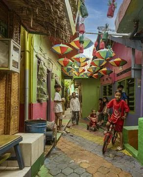 Java, Indonesia, June 13, 2022 - Street in Malang village of color Stock-Fotos