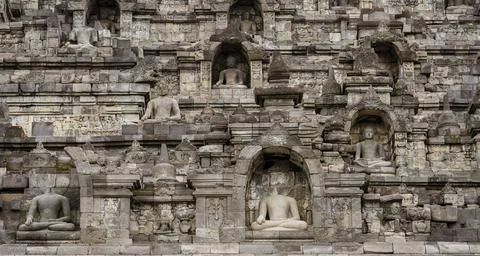 Java, Indonesia, June 13, 2022 - Borobudur Temple shown with multiple sitting Fotos Stock