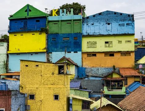 Java, Indonesia, June 13, 2022 - Malang Village of Color overview as seen from Foto stock