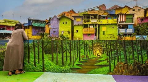Java, Indonesia, June 13, 2022 - Malang Village of Color overview as seen from Fotos Stock