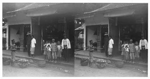 Java (Indonesia). Road handles while offering his goods, adults and childr... Stock Photos
