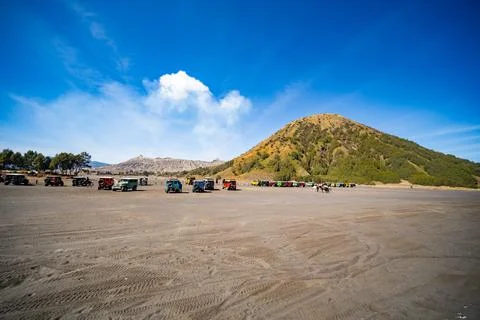 Java Indonesia on September 11,2024 : Tourists 4x4 red Jeep for tourist ren.. Stock Photos