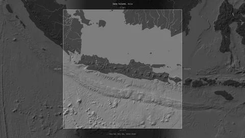Java Island, Indonesia, highlighted and labelled. Bilevel Stock Illustration