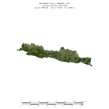 Java Island. Indonesia. Shape on white. Satellite, May 22, 2018 Stock Illustration