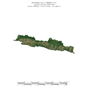Java Island. Indonesia. Shape on white. Physical Stock Illustration