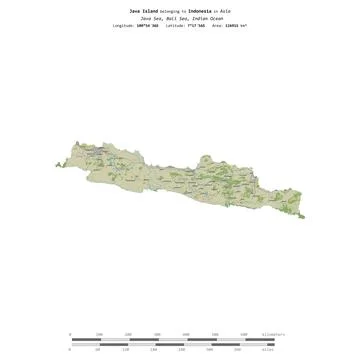 Java Island. Indonesia. Shape on white. Topo Humanitarian Ilustración de archivo