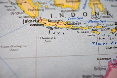 Java Island (Indonesia) on World Map  Selective Focus with Sharp Foreground.. 스톡 사진